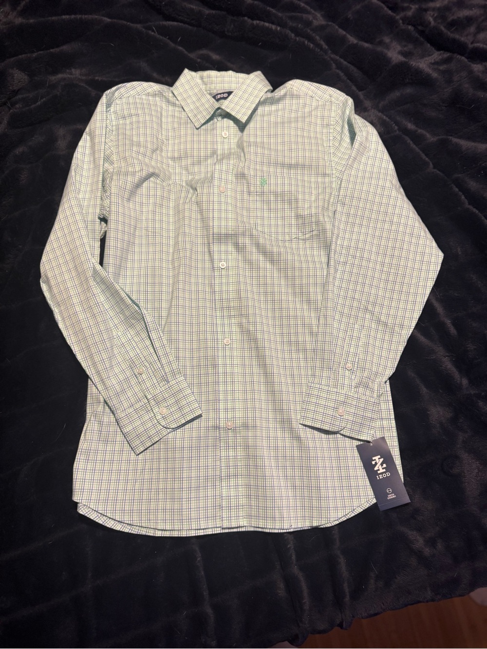Izod Men’s Light Green and Blue Plaid Dress Shirt